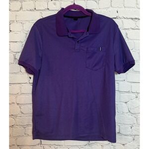 MANFINITY Men Purple Short Sleeve Collared Pocket Polo Shirt Size Small